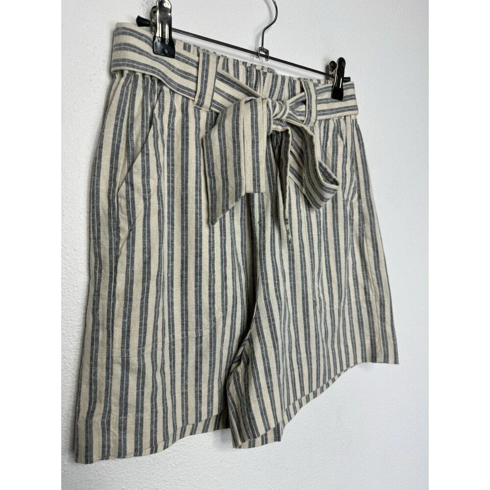 Marine Layer Sz S Karleigh Belted Shorts In India Ink White Double Stripe Hemp - Picture 7 of 15